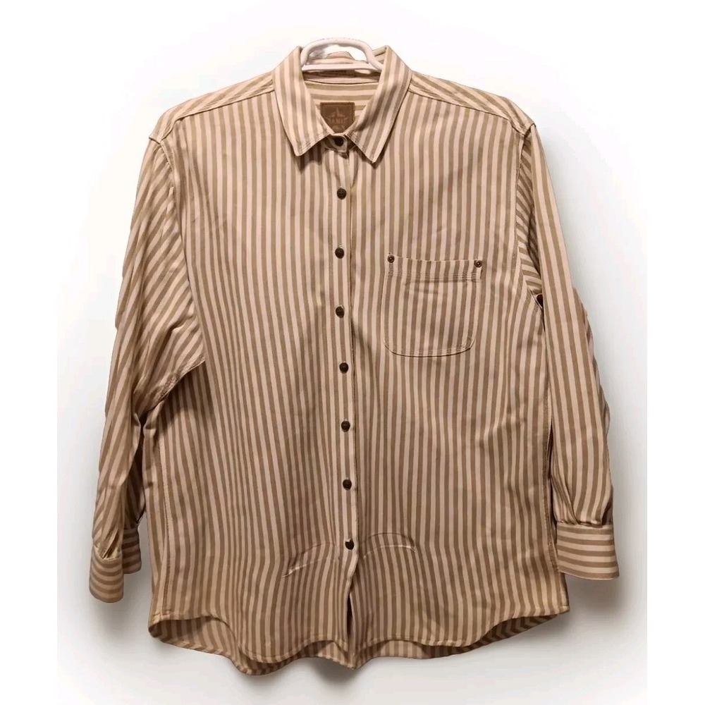 AMI Alexandre Mattuissi Striped Mens XL Shirt Tan Ivory Long Sleeve Button Down